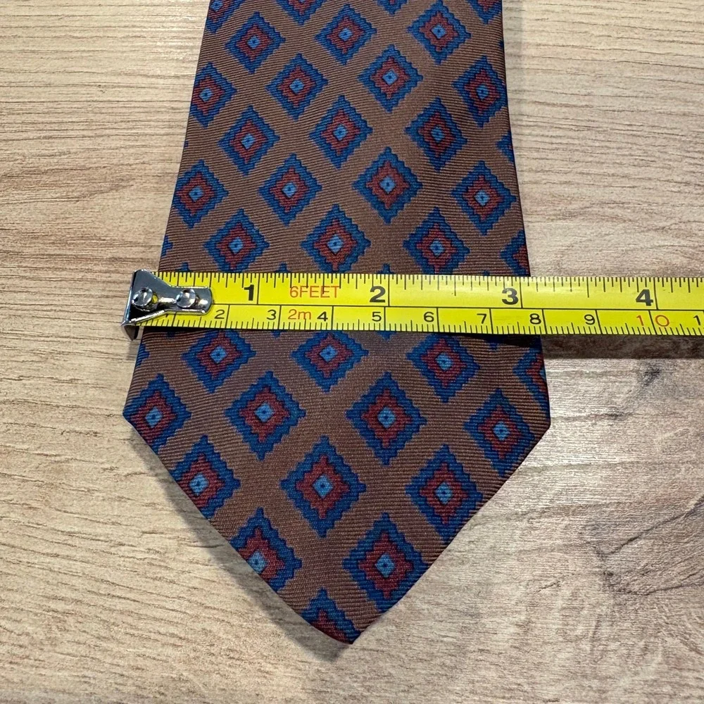 Ferrari Vintage Pure Silk Tie Brown Geometric Diamond Pattern Mens Necktie 1978